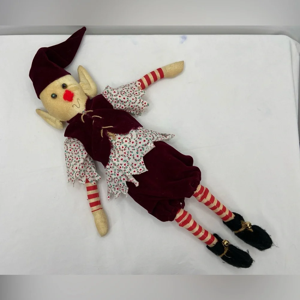 Handmade Elf  dressed in red velvet and‎ jingle bell boots 23' tall